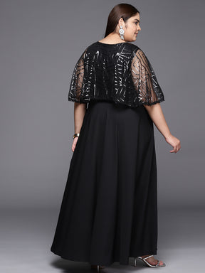 Black Geometric Print Plus Size A-line Maxi Ethnic Dress