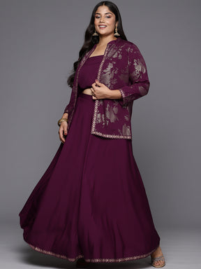 Burgundy & Gold Printed Plus Size Ethnic Co-ords