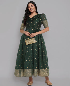 A PLUS BY AHALYAA Chanderi Greem Ethnicress