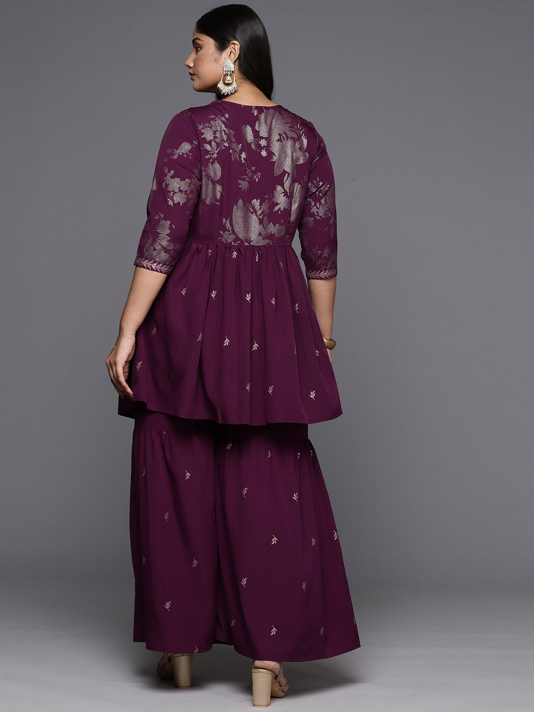 A PLUS BY AHALYAA Plus Size Floral Printed Empire Kurti with Sharara