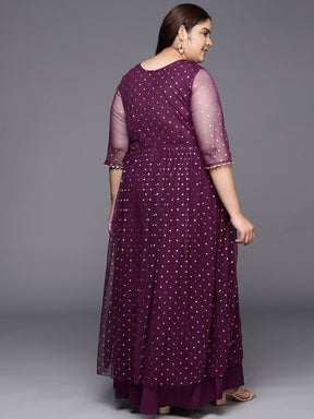 A PLUS BY AHALYAA Plus Size Round neck Net Maxi Ethnic Dress