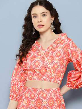 Coral Red Printed Ethnic Co-Ords