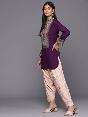 Purple Printed Sequined Kurti with Salwar