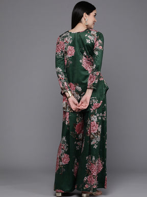 Women Floral Printed Velvet Tunic with Palazzos