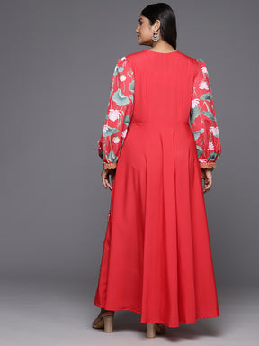 Red Plus Size Floral Printed Layered A-Line Maxi Dress