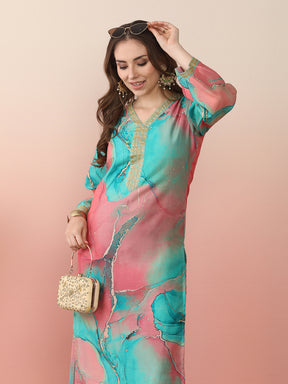 Abstract Printed Pakistani Kurta With Palazzo