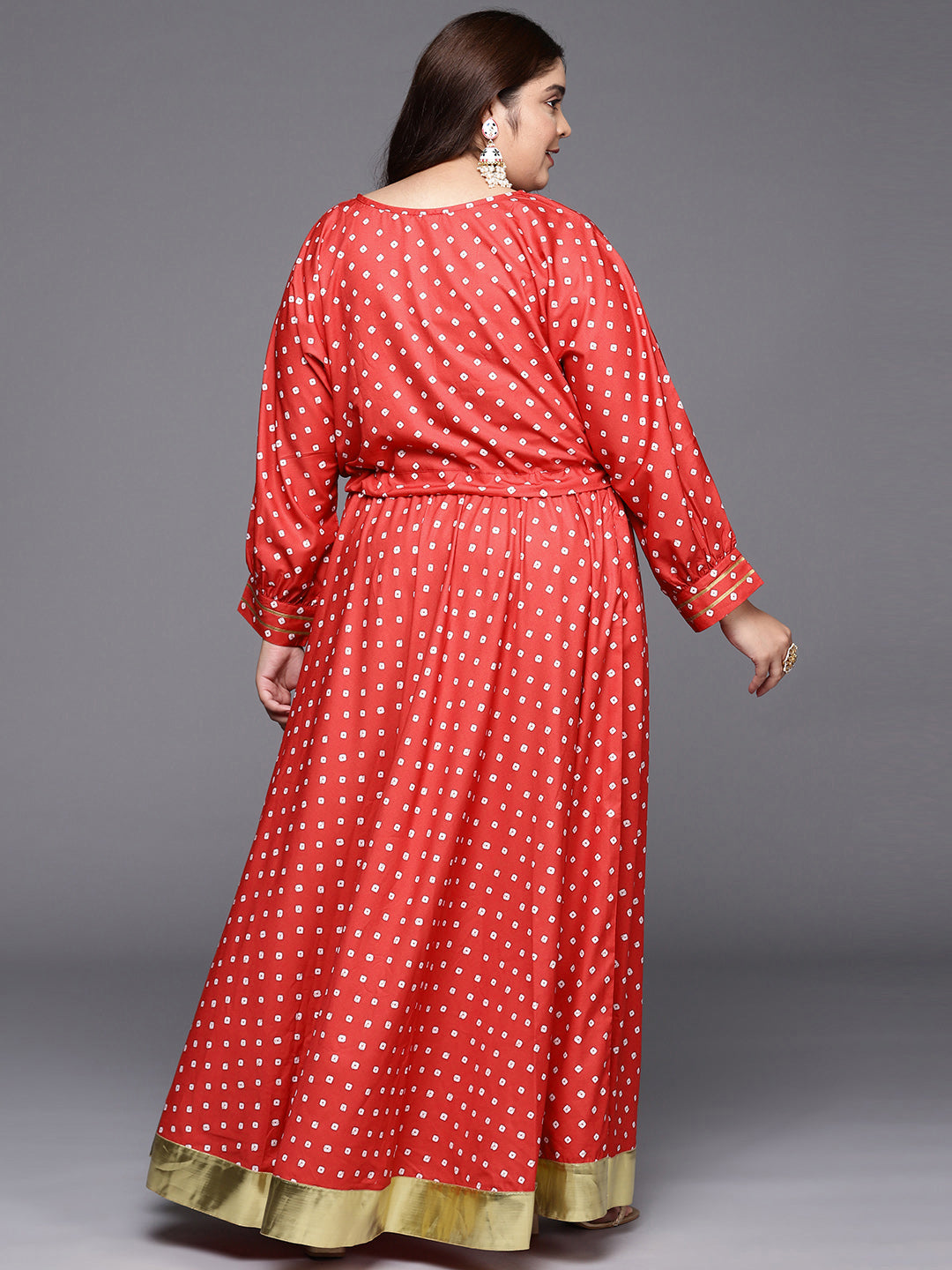 Red Printed Plus Size Top with Skirt