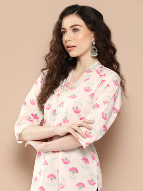 Off White Floral Printed Tunic