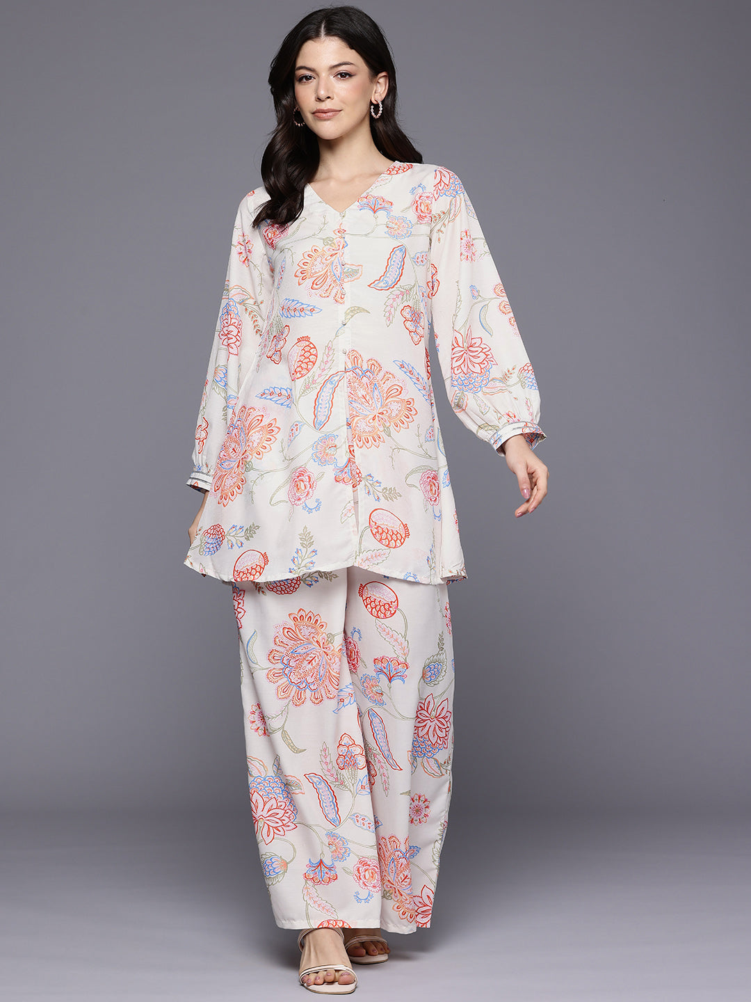 Printed V-Neck Tunic with Palazzos