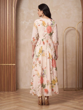 Printed V-Neck Fit And Flare Maxi Dress