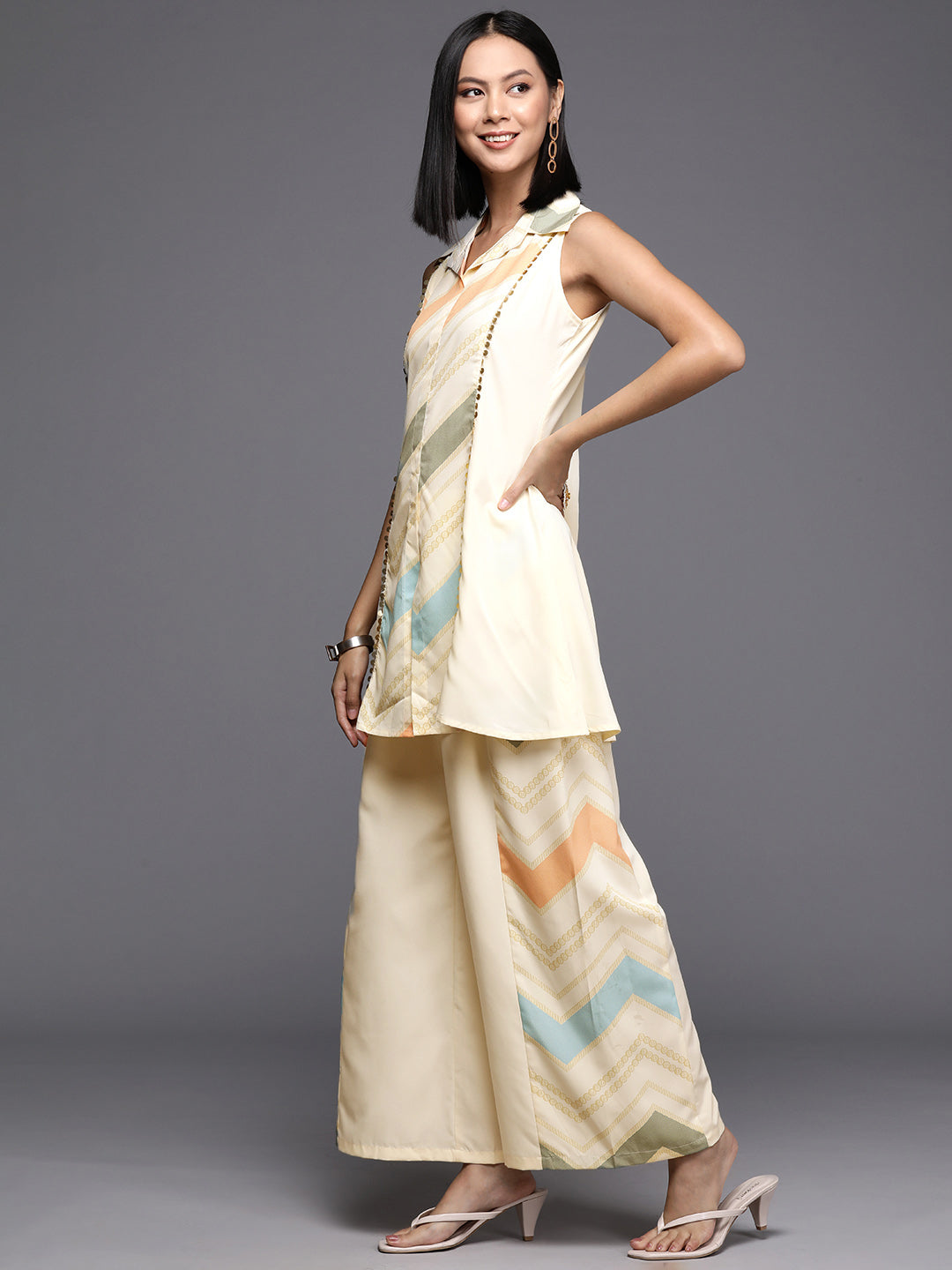 Off White Printed Tunic with Palazzos