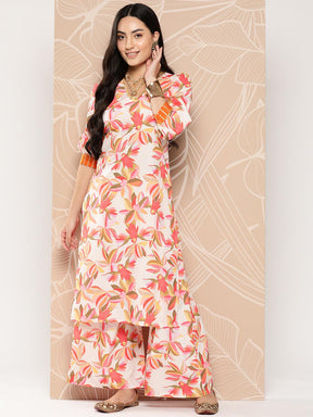 Ahalyaa Floral Printed Regular Gotta Patti Kurta with Palazzos - Off White