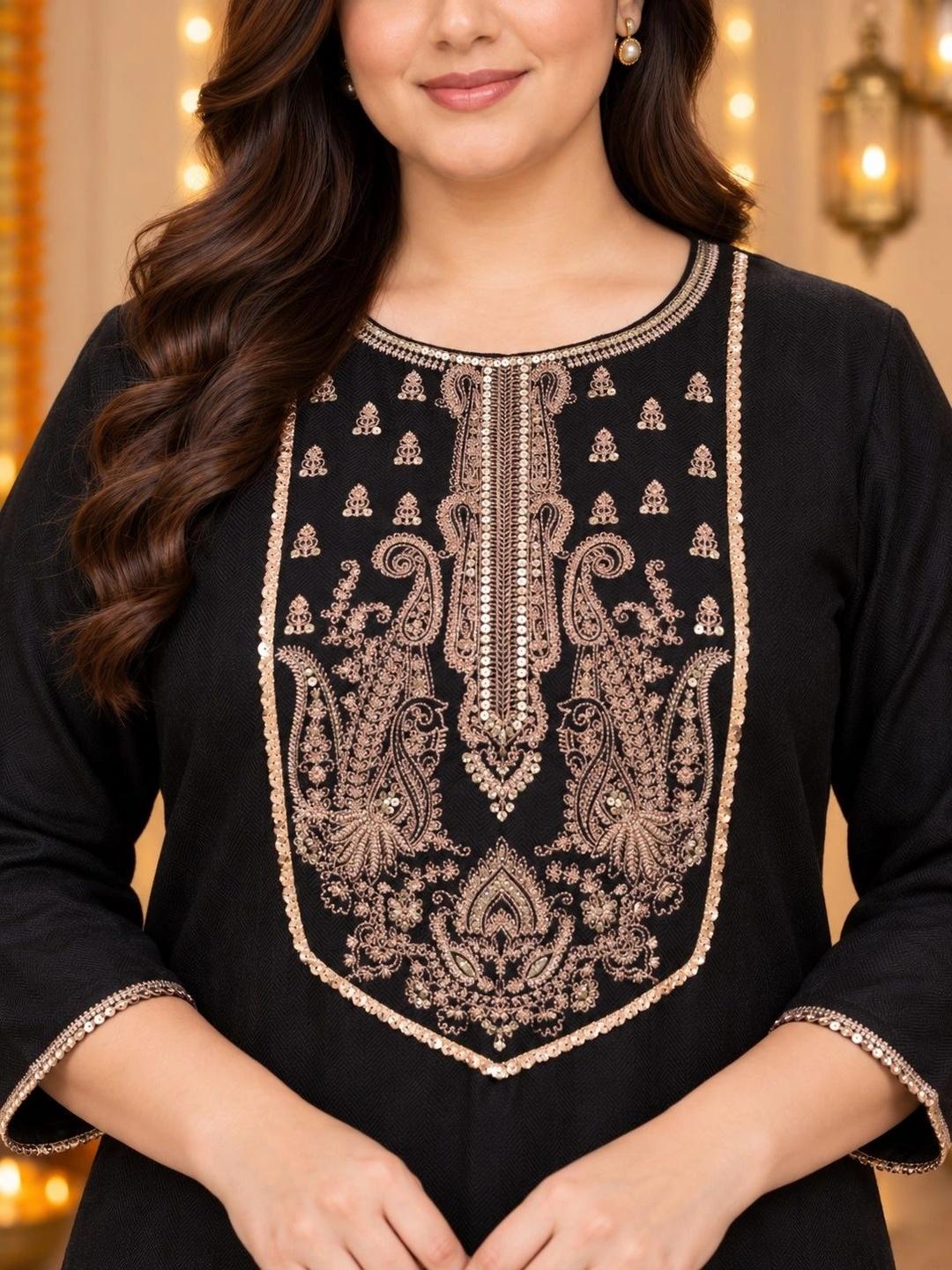 A PLUS BY AHALYAA Women Ethnic Motifs Embellished Sequinned Kurta - Black
