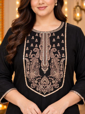 A PLUS BY AHALYAA Women Ethnic Motifs Embellished Sequinned Kurta - Black
