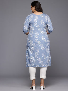Plus Size Floral Printed Sequinned Crepe Kurta