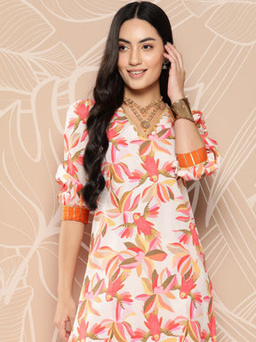 Ahalyaa Floral Printed Regular Gotta Patti Kurta with Palazzos - Off White