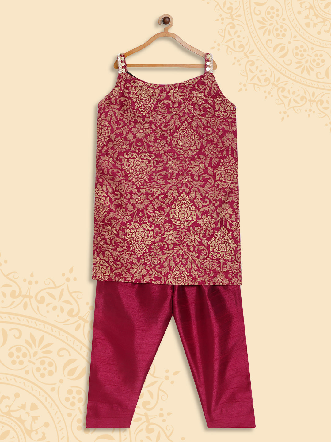 Girls Ethnic Motifs Printed Regular Sequinned Kurta with Trousers