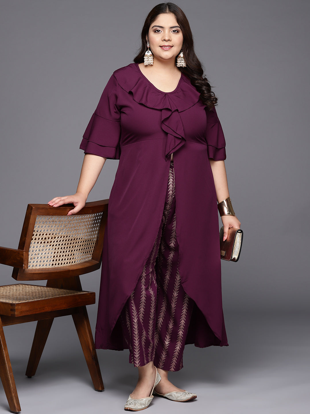 A PLUS BY AHALYAA Women Plus Size Tunic with Trousers