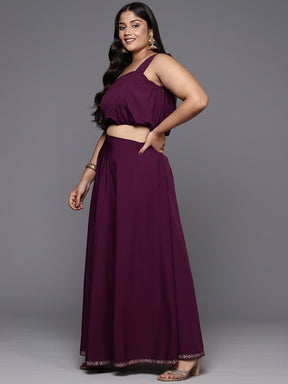 Burgundy & Gold Printed Plus Size Ethnic Co-ords