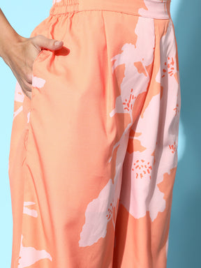Orange Floral Printed Tunic with Palazzos