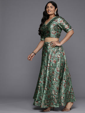 Plus Size Floral Printed Ready to Wear Lehenga & Blouse With Dupatta