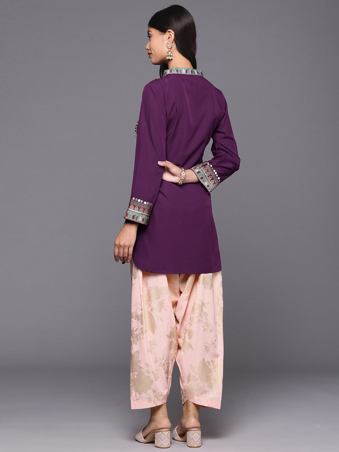 Purple Printed Sequined Kurti with Salwar
