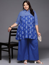 Blue Printed Plus Size Pure Cotton Tunic with Palazzos