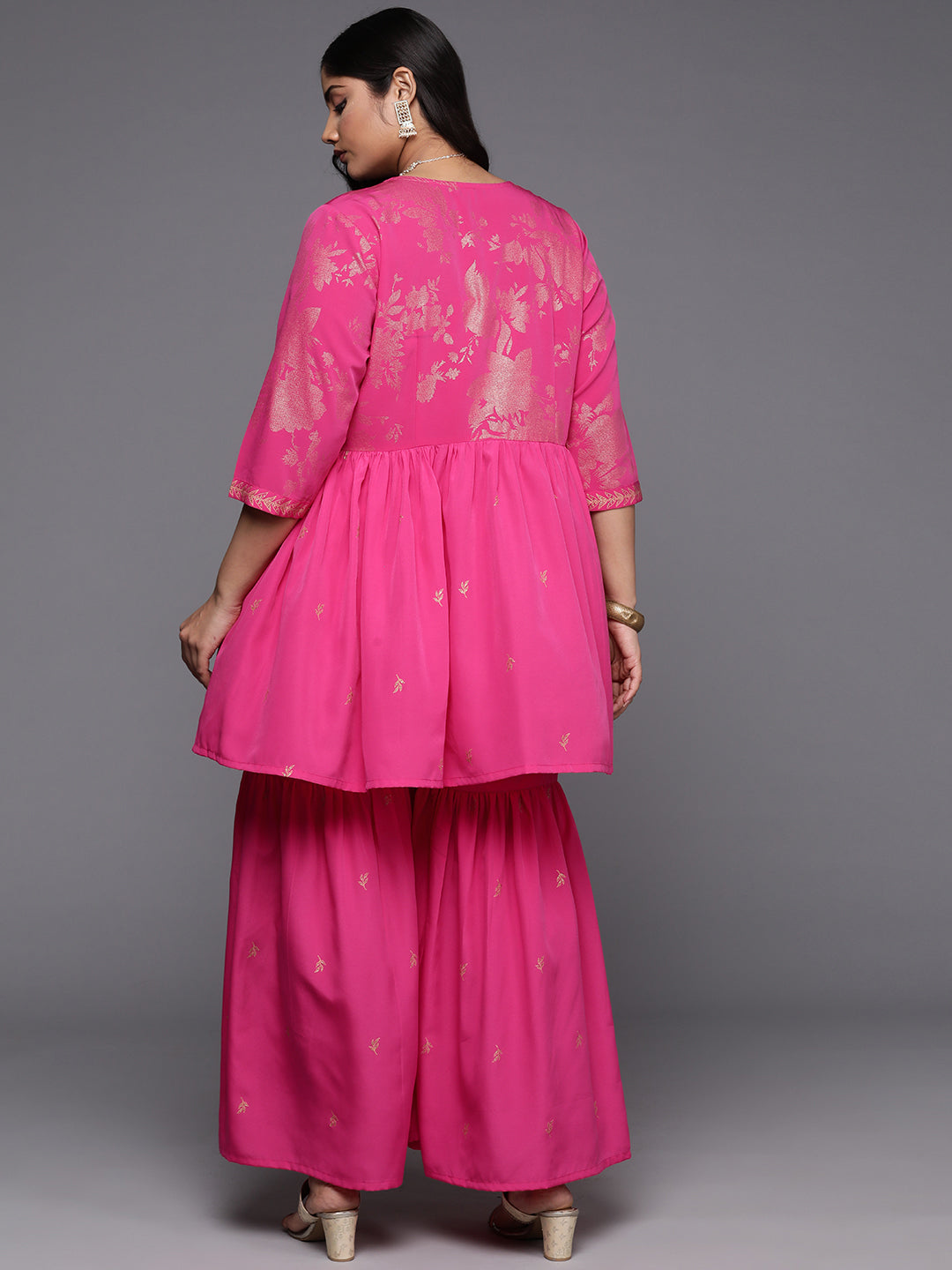 Pink & Gold Plus Size Printed Ethnic Co-Ords