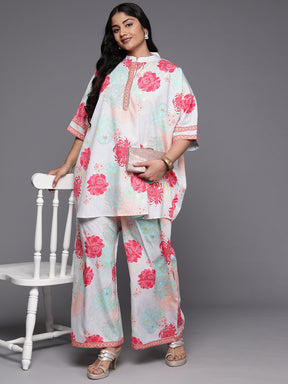 Multicoloured Plus Size Printed Ethnic Co-Ords