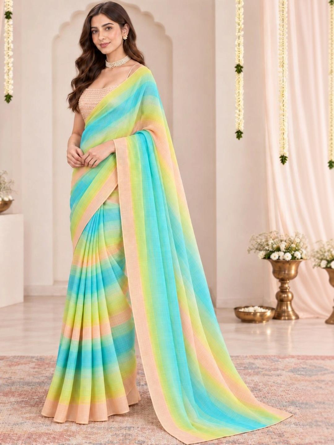 Ahalyaa Ombre Poly Chiffon Saree - Turquoise Blue