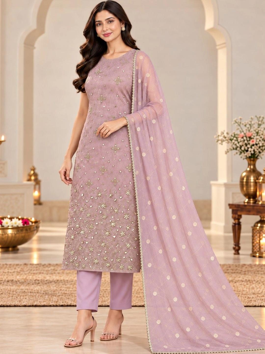 Ahalyaa Women Ethnic Motifs Regular Mirror Work Kurta with Trousers & With Dupatta