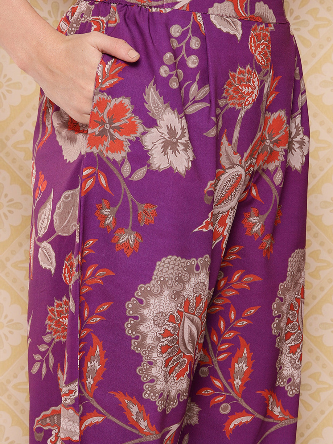 Purple Floral Printed Ethnic Tunic with Palazzos