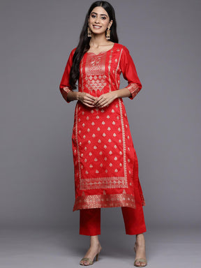Ahalyaa Women Red Ethnic Motifs Kurta with Trousers - Red