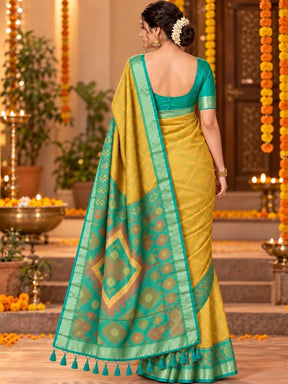 Ahalyaa Woven Design Zari Silk Blend Pochampally Saree - Yellow