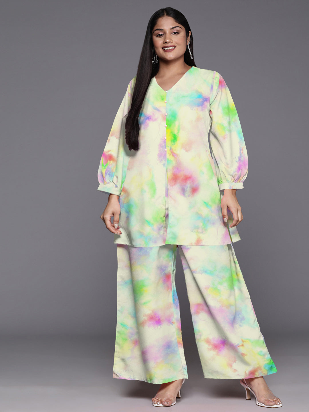 Tie and Dye Plus Size Printed Tunic & Palazzo Ethnic Co-Ords