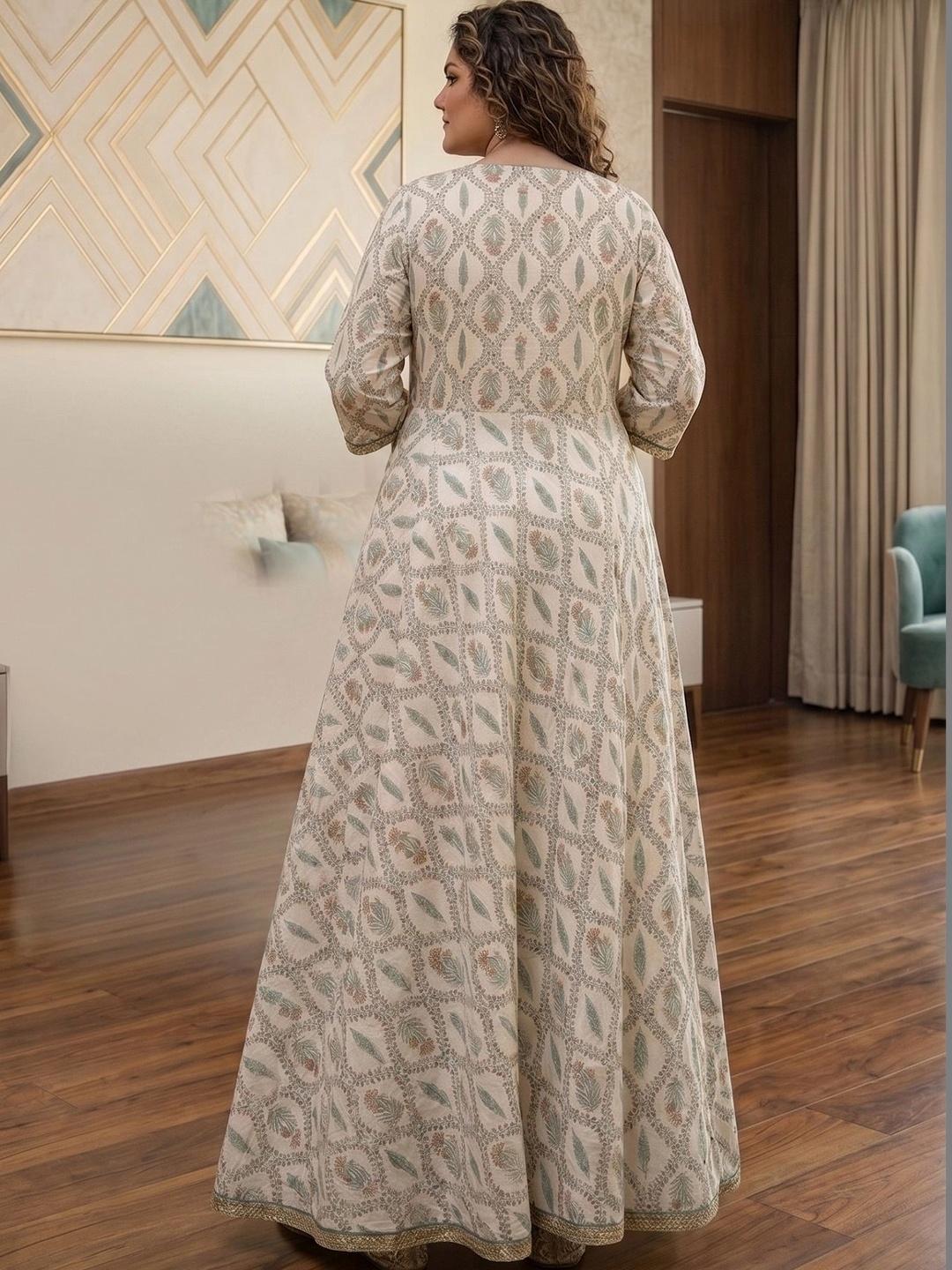 A PLUS BY AHALYAA Printed V-Neck A-Line Ethnic Dress - Off White