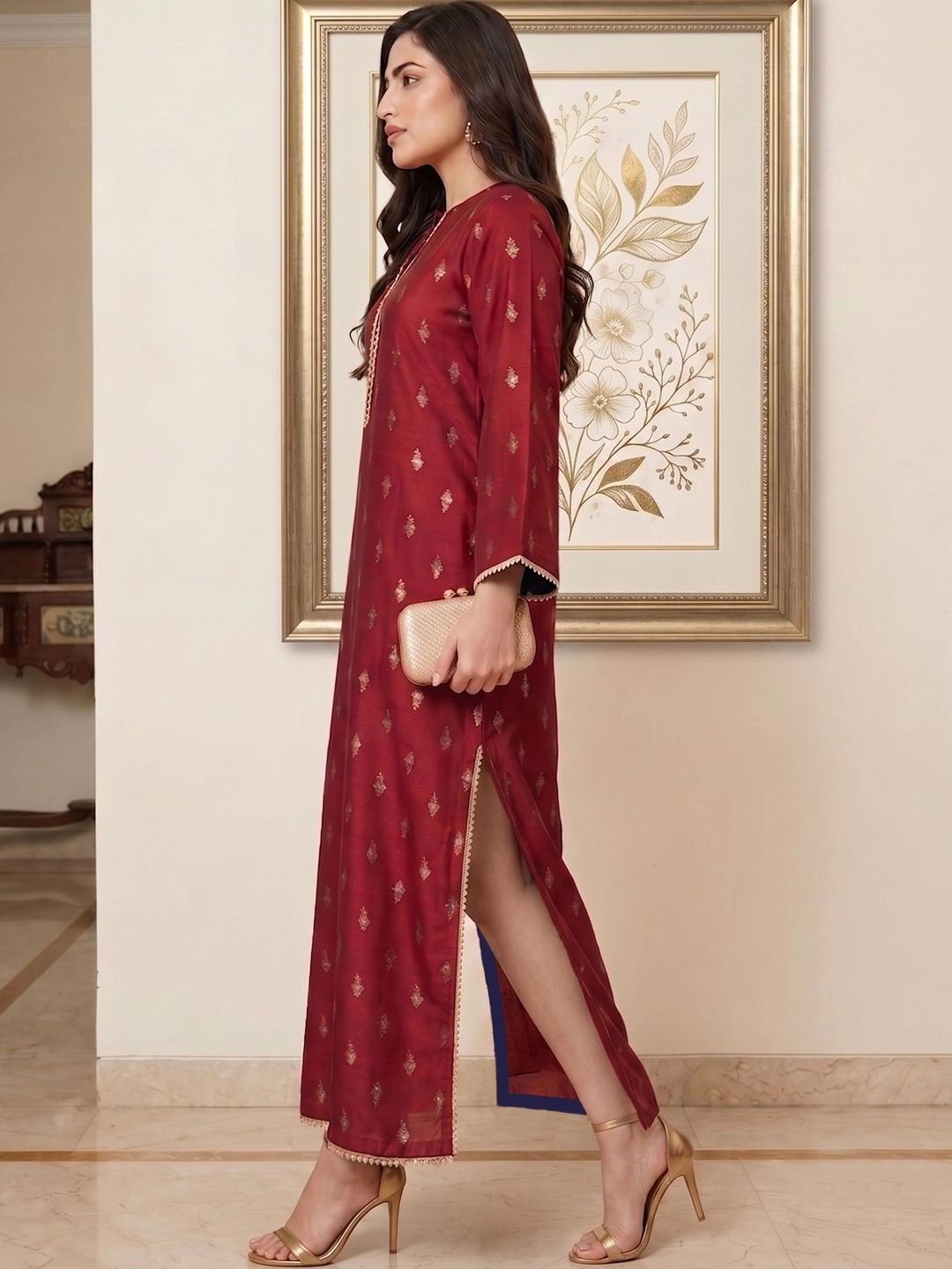 Ahalyaa Gotta Patti Grandeur & Majestic Artwork Kurta - Maroon