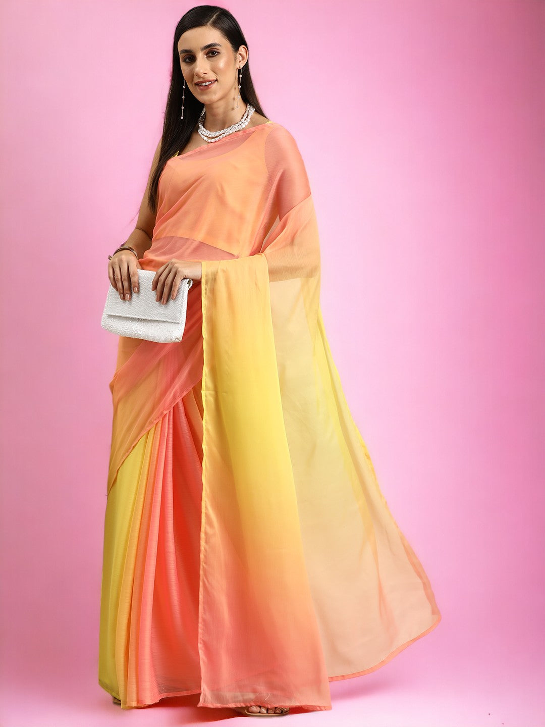 Yellow & Orange Coloured Ombre Printed Saree