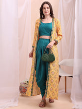 Shoulder Straps Crop Top & Dhoti Pants With Printed Shrug Co-Ords