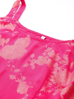 Pink Floral Printed Co-Ords Set with Sequins and Lace Detail