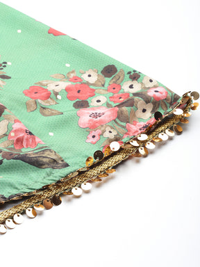 Green Floral Printed Ready to Wear Lehenga & Blouse With Dupatta