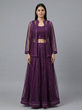 Embellished Top with Skirt & Jacket