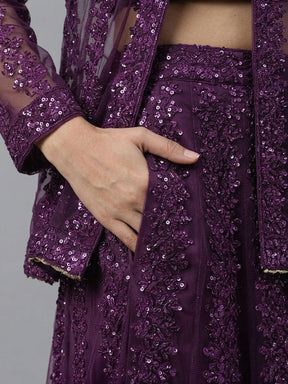 Embellished Top with Skirt & Jacket