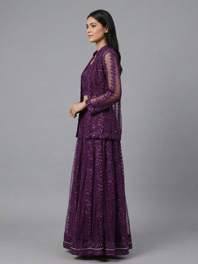 Embellished Top with Skirt & Jacket