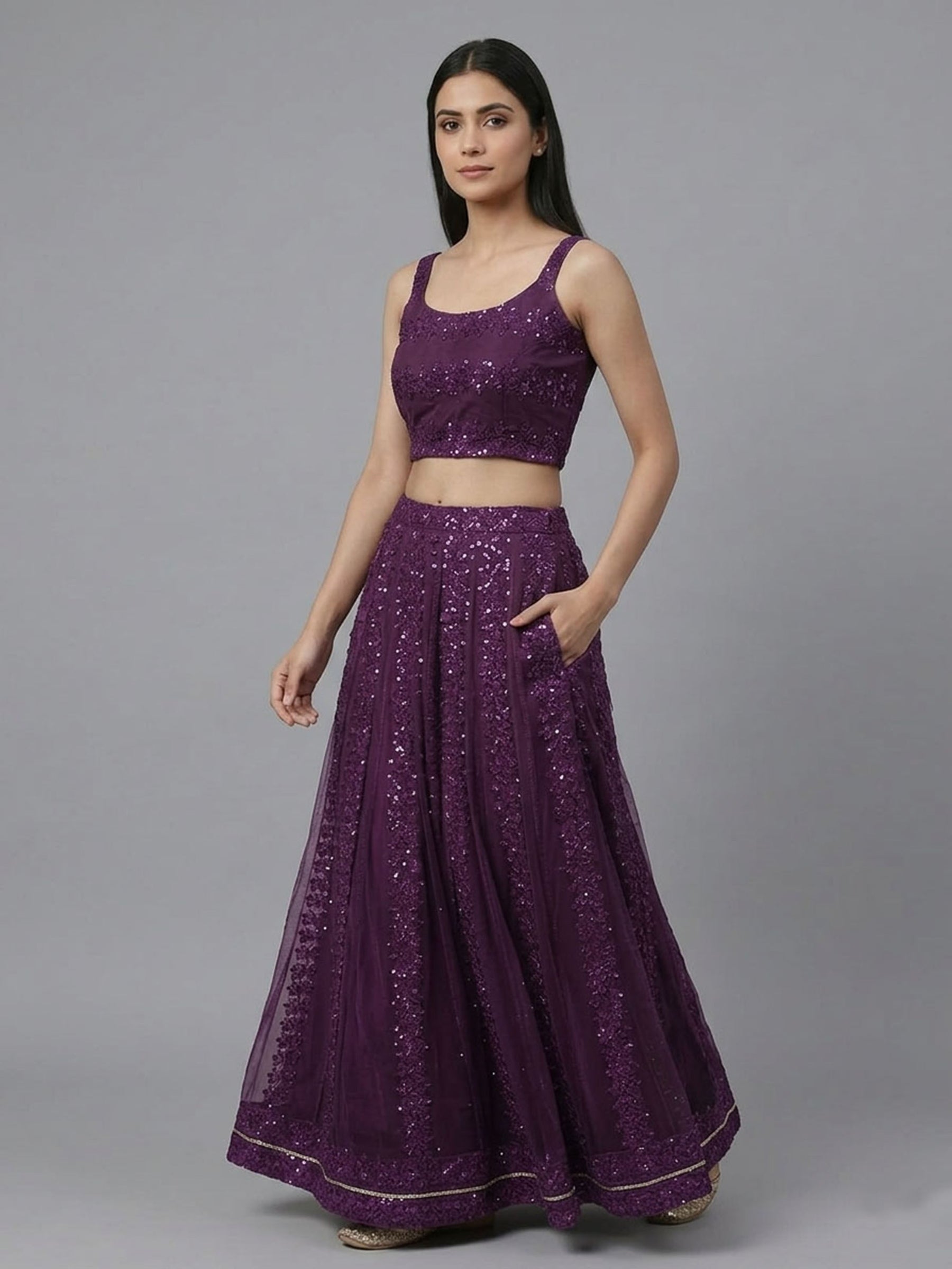 Embellished Top with Skirt & Jacket