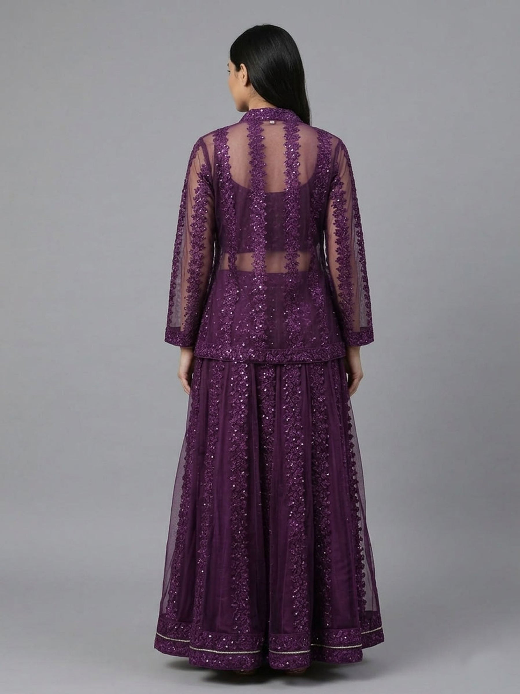 Embellished Top with Skirt & Jacket