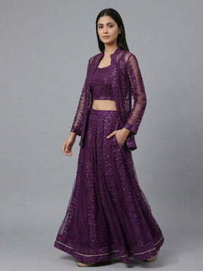 Embellished Top with Skirt & Jacket