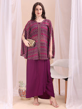 Printed V-Neck Top Jacket & Skirt Co-Ords