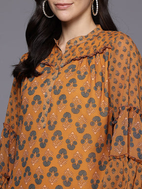 Floral Print Puff Sleeve A-Line Maxi Dress
