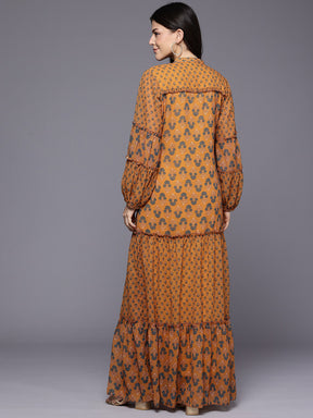 Floral Print Puff Sleeve A-Line Maxi Dress